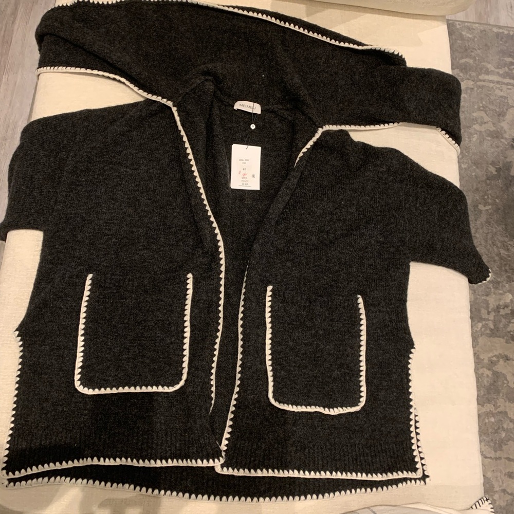 MEIMEIJ Charcoal and White Women's Cardigan NWT - Picture 5 of 11